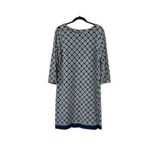 Talbots Geometric Print 3/4 Sleeve Shift Dress Size 8